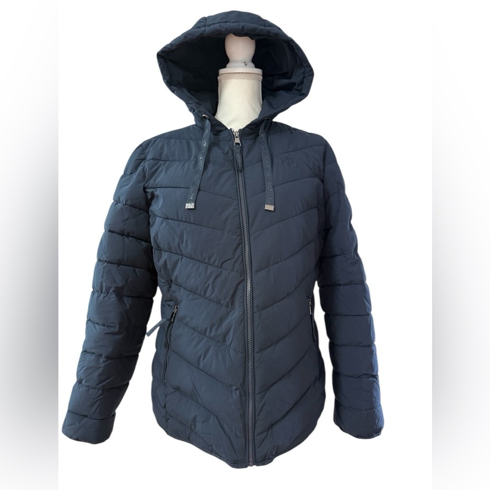 LAUREN RALPH LAUREN Women's Blue Navy Quilted Hooded Jacket size L/G